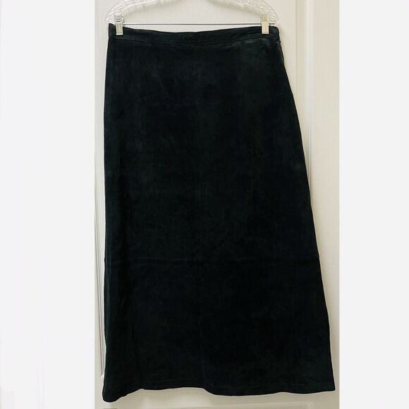 Vintage Y2K Stan Herman Leather Maxi Skirt Size 16 Black A-Line Lined Suede - Picture 1 of 6